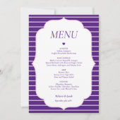 Paarse Gestreepte Trouwmenu Plat Kaart (Voorkant)