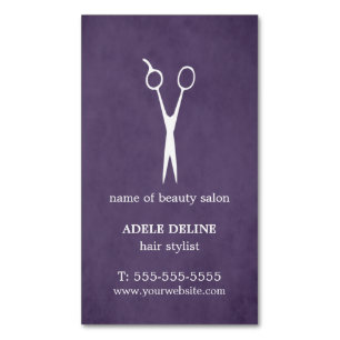 Paarse getextureerde schaar-haarlijst visitekaartje magneet