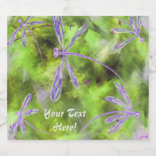 Paarse gevleugelde libellen op Limoen Sparkling Wijnetiket (Enkel label)