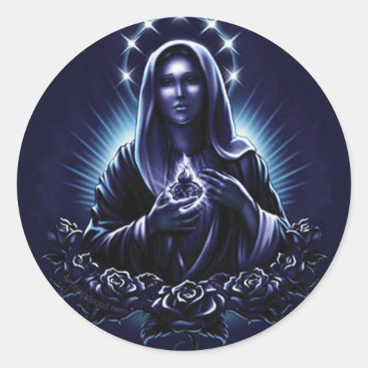 Paarse Gezegende Maagd Maria en Rozen Ronde Sticker (Voorkant)