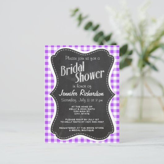 Paarse Gingham; alkbord Uitnodiging Briefkaart (Staand voorkant)