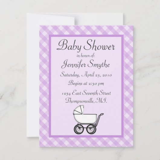 Paarse Gingham Baby Shower-uitnodigingen Kaart (Voorkant)