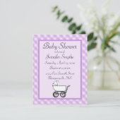 Paarse Gingham Baby Shower-uitnodigingen Kaart (Staand voorkant)