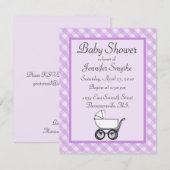 Paarse Gingham Baby Shower-uitnodigingen Kaart (Voorkant / Achterkant)