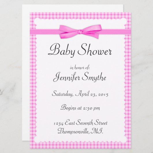 Paarse Gingham Baby Shower-uitnodigingen Kaart (Voorkant / Achterkant)