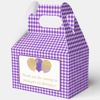Paarse Gingham Ballonnen Aangepaste Foto Verjaarda Bedankdoosjes