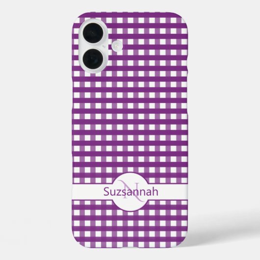 Paarse Gingham Check Monogramed Custom Hoesje-Mate Case-Mate iPhone Case (Achterkant)
