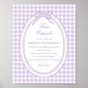 Paarse Gingham Coquette Strik Tijdcapsule Spel Poster