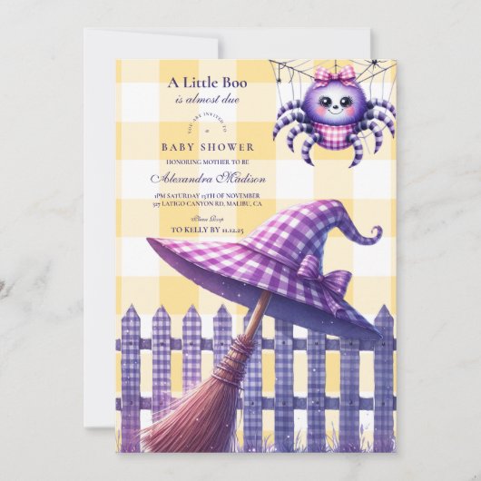 Paarse Gingham Halloween Baby shower Kaart (Voorkant)