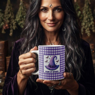 Paarse Gingham Halloween Heksenhoed & Vleermuizen Koffiemok
