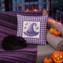 Paarse Gingham Halloween Heksenhoed & Vleermuizen