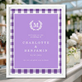 Paarse Gingham Monogram Crest Wedding Welkom Poster