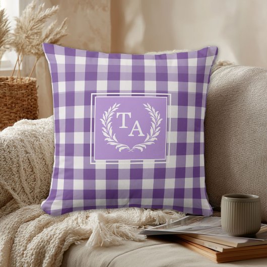 Paarse Gingham Monogram Wapenschild Kussen