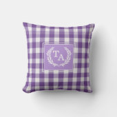 Paarse Gingham Monogram Wapenschild Kussen (Voorkant)
