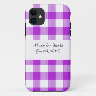 Paarse gingham patroon bruiloft gunsten iPhone 11 hoesje