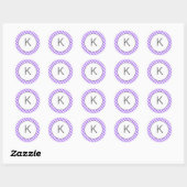 Paarse Gingham-patroonmonogram Stickers (Vel)