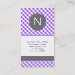Paarse Gingham Pattern Monogram Calling Cards Contactkaartje