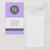 Paarse Gingham Pattern Monogram Calling Cards Contactkaartje (Voorkant / Achterkant)