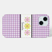Paarse Gingham Plaid Floral Monogram Case-Mate iPhone Case (Achterkant (horizontaal))