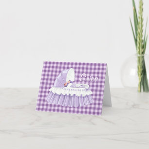 Paarse Gingham Ruffled Bassinet Blank Notecard Kaart