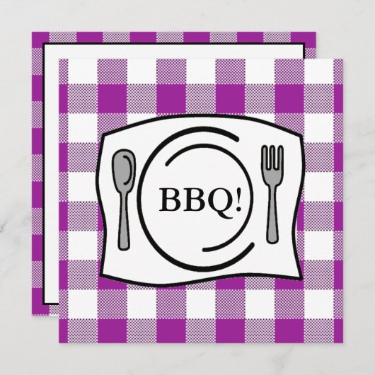 Paarse Gingham Tablecloth BBQ Kaart (Voorkant / Achterkant)