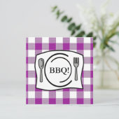 Paarse Gingham Tablecloth BBQ Kaart (Staand voorkant)
