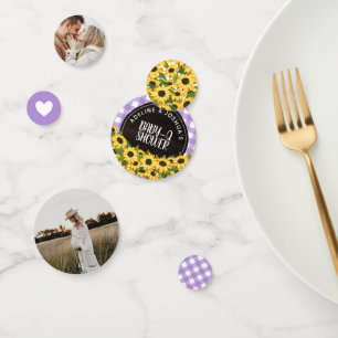 Paarse Gingham & Zonnebloemen Baby-Q Douche Confetti