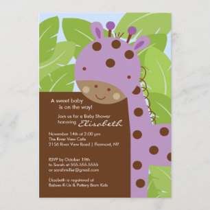 Paarse Giraffe Baby shower Kaart