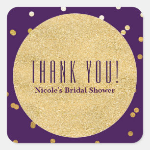 Paarse Glam & Gouden Glanzende Confetti Stippen Fe Vierkante Sticker