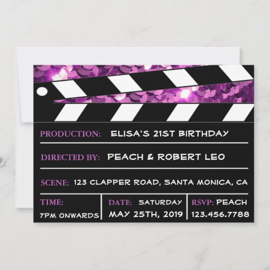 Paarse Glamor Clapper Board Kaart (Voorkant)