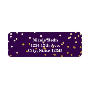 Paarse glamour & gouden glanzende confetti stippen etiket
