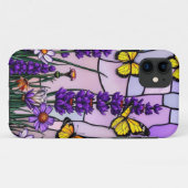 Paarse Glas in lood en vlinders Case-Mate iPhone Case (Achterkant (horizontaal))