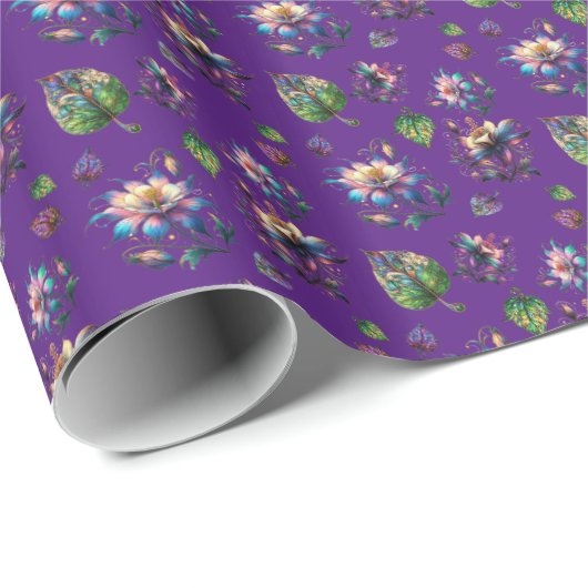 Paarse Glazen in lood Columbine Spring Flowers Cadeaupapier (Rol Hoek)