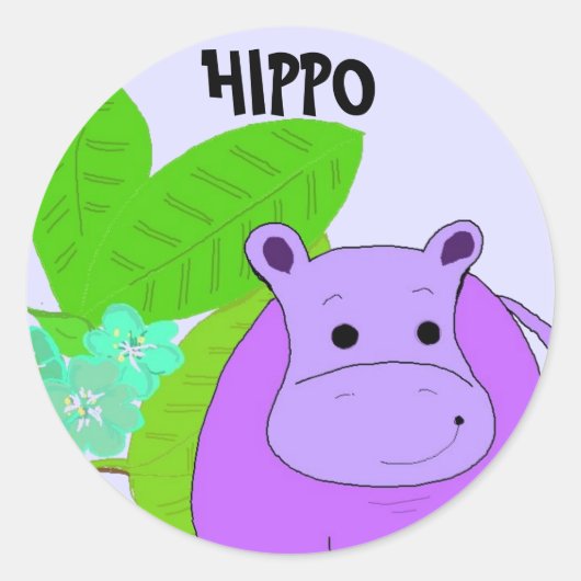 Paarse glimlach Hippo Ronde Sticker (Voorkant)