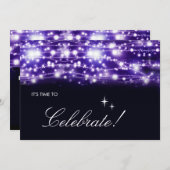 Paarse glinsterende sterren uitnodiging (Voorkant / Achterkant)