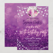 Paarse Glitter 30th Birthday Euphoria Kaart (Voorkant / Achterkant)