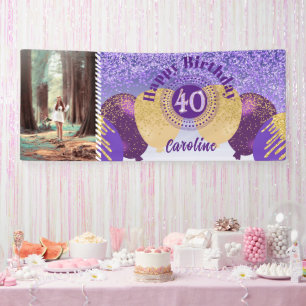 Paarse Glitter 40e Verjaardag & Ballonnen Spandoek