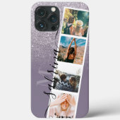 Paarse glitter 4 collage foto monogram Case-Mate iPhone case (Achterkant)