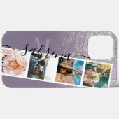 Paarse glitter 4 collage foto monogram Case-Mate iPhone case (Achterkant (horizontaal))