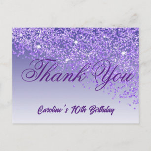 Paarse Glitter, 70ste Verjaardag Dank U Briefkaart