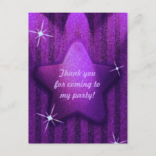Paarse Glitter-achtige Star Birthday Dank je kaart