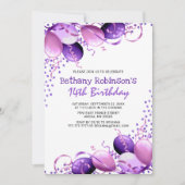 Paarse Glitter Balloons Birthday Kaart (Voorkant)