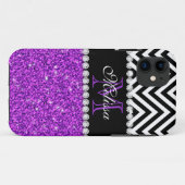 PAARSE GLITTER BLACK CHEVRON MONOGRAMMEMED Case-Mate iPhone CASE (Achterkant (horizontaal))