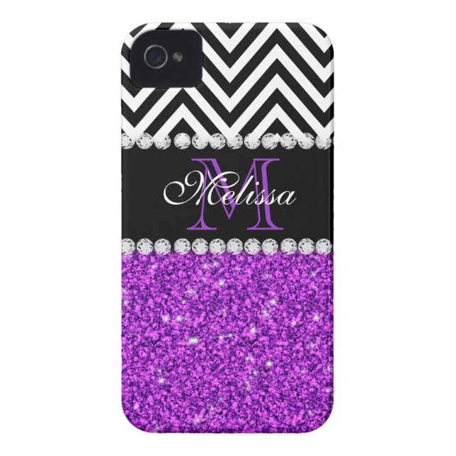 PAARSE GLITTER BLACK CHEVRON MONOGRAMMEMED Case-Mate iPhone CASE (Achterkant)