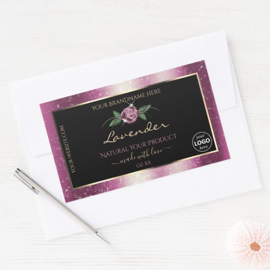 Paarse Glitter Black Floral Product Labels Logo (Envelop)