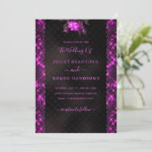 Paarse Glitter Black Wedding Invitation Sjabloon (Staand voorkant)