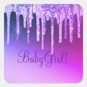 Paarse Glitter Bling Girl Name Sparkle Glam Chic Vierkante Sticker