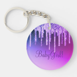 Paarse Glitter Bling Meisjesnaam Sparkle Glam Chic Sleutelhanger