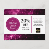 Paarse Glitter Bokeh Coupon Korting Briefkaart (Voorkant)