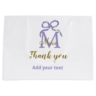 Paarse glitter boog Voeg naam letter monogram dank Groot Cadeauzakje